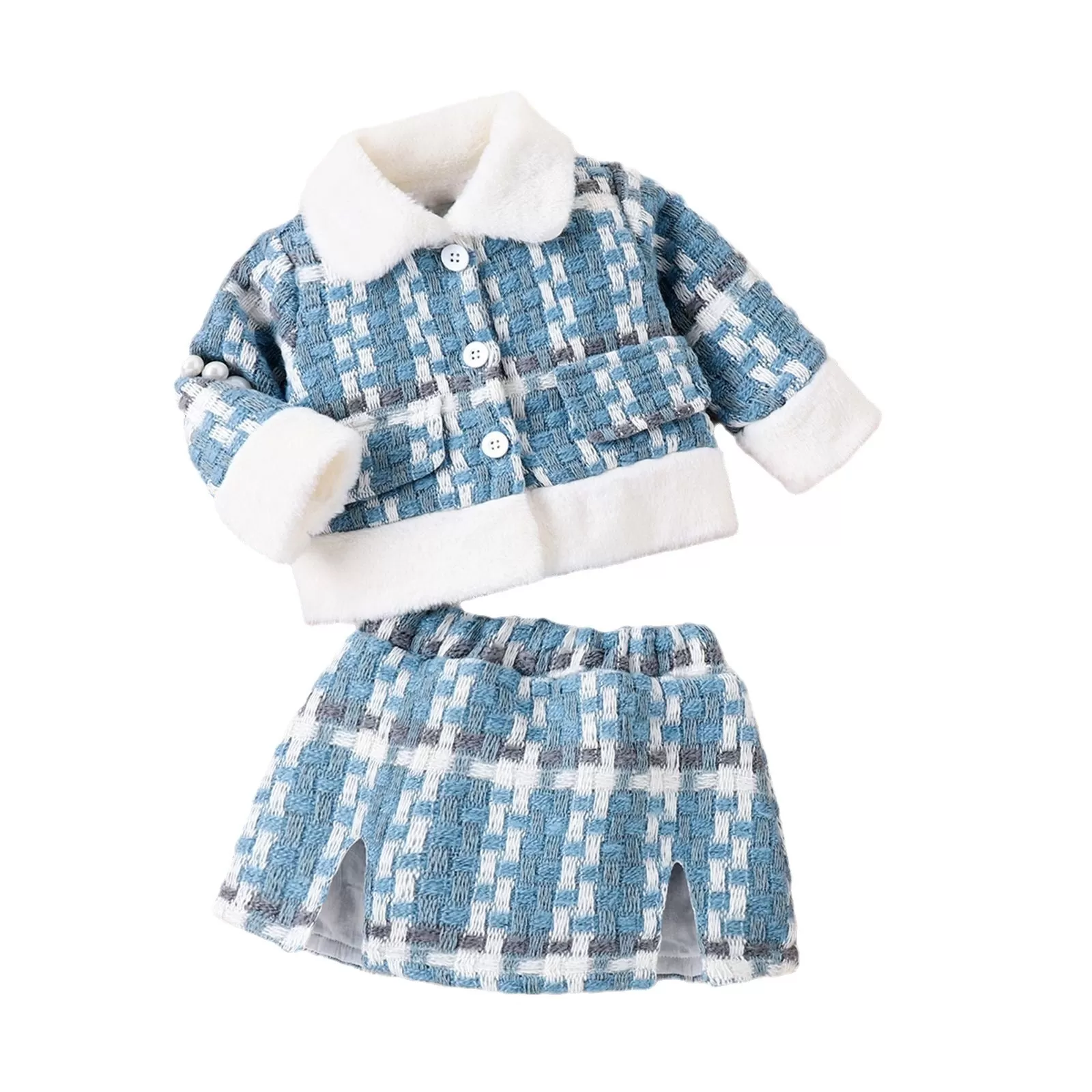 2 Pieces Set Baby Girls Checked Jackets Outwears And Skirts Wholesale 24011124