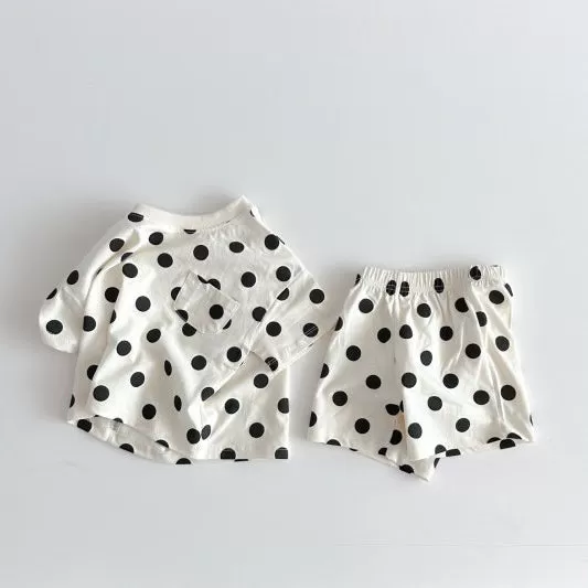 2 Pieces Set Baby Kid Girls Polka dots Tops And Shorts Wholesale 24030124