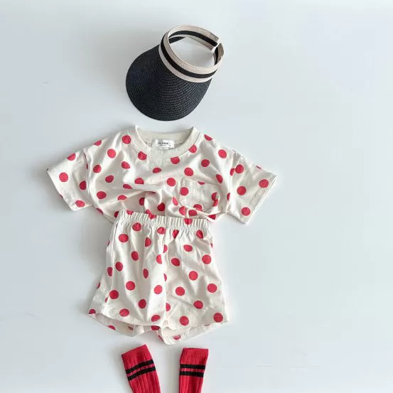 2 Pieces Set Baby Kid Girls Polka dots Tops And Shorts Wholesale 24030124