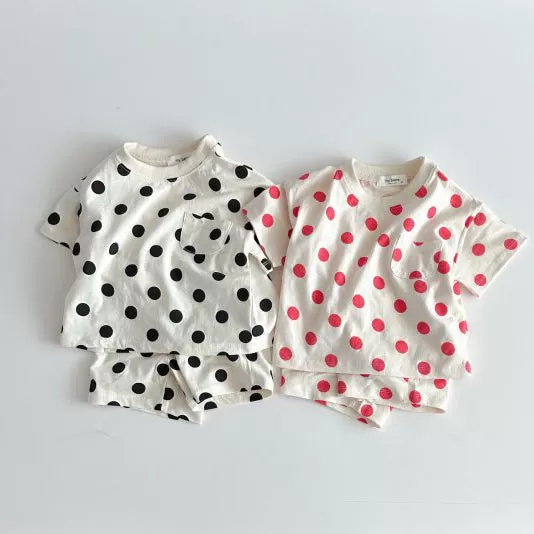 2 Pieces Set Baby Kid Girls Polka dots Tops And Shorts Wholesale 24030124