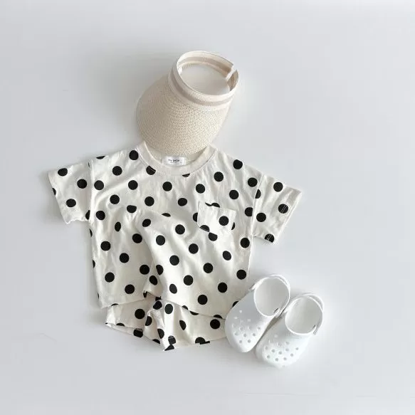 2 Pieces Set Baby Kid Girls Polka dots Tops And Shorts Wholesale 24030124