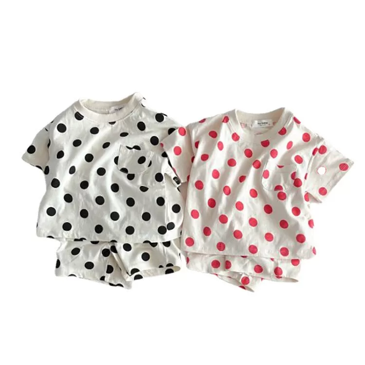 2 Pieces Set Baby Kid Girls Polka dots Tops And Shorts Wholesale 24030124