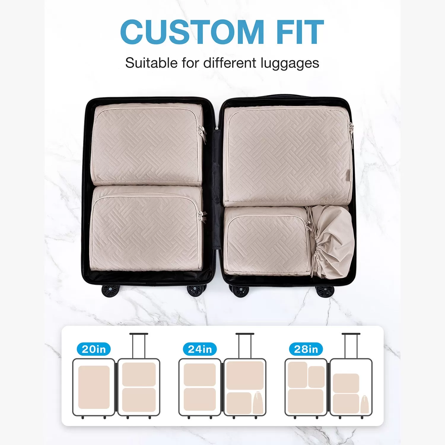 6 PCS Quilted Packing Cubes for Suitcases