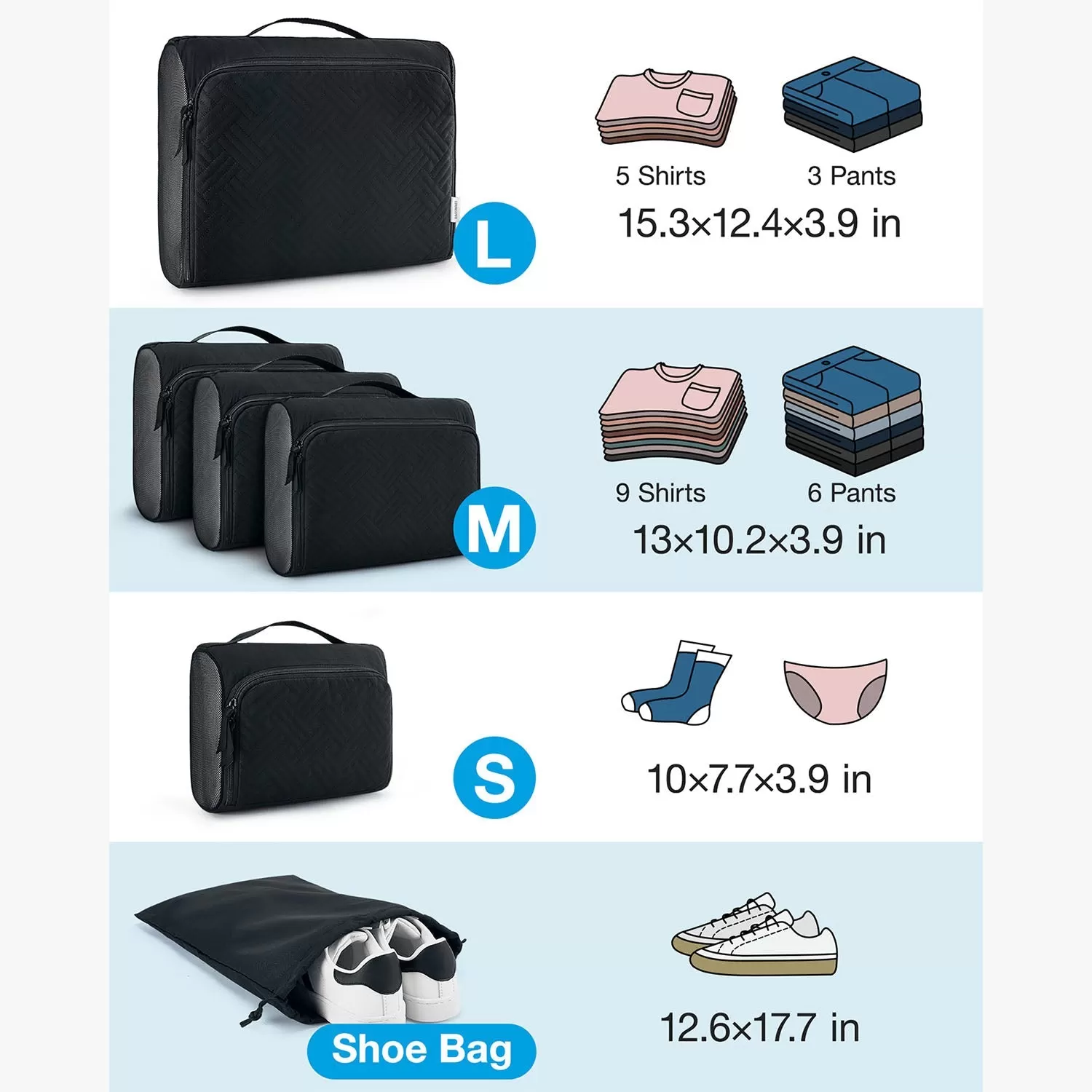 6 PCS Quilted Packing Cubes for Suitcases