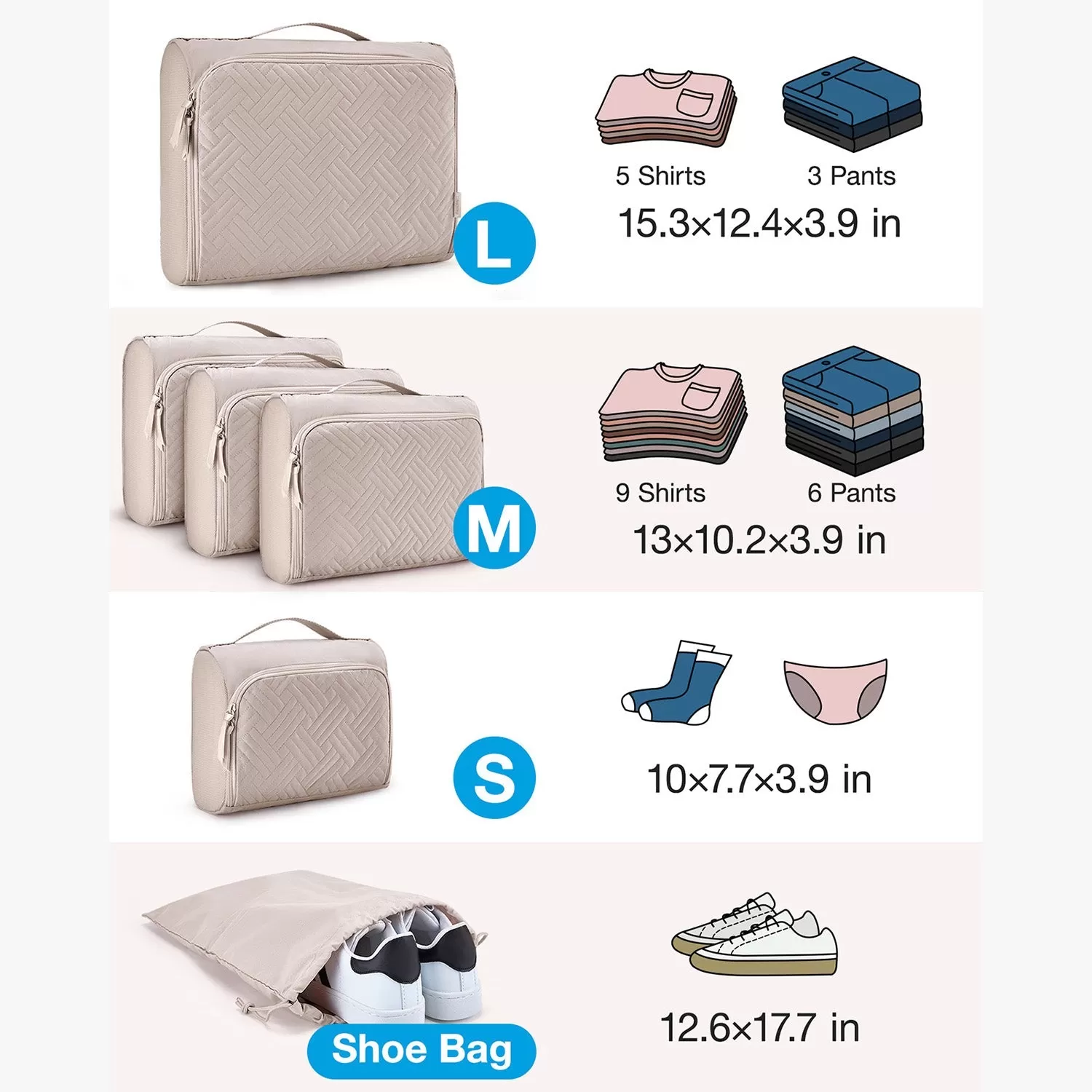 6 PCS Quilted Packing Cubes for Suitcases