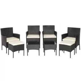 8 Pieces Patio Wicker Conversation Set with 2 Coffee Tables and 2 Ottomans