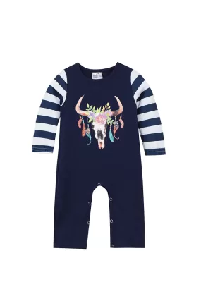 Baby's Cow Skull Stripe Romper