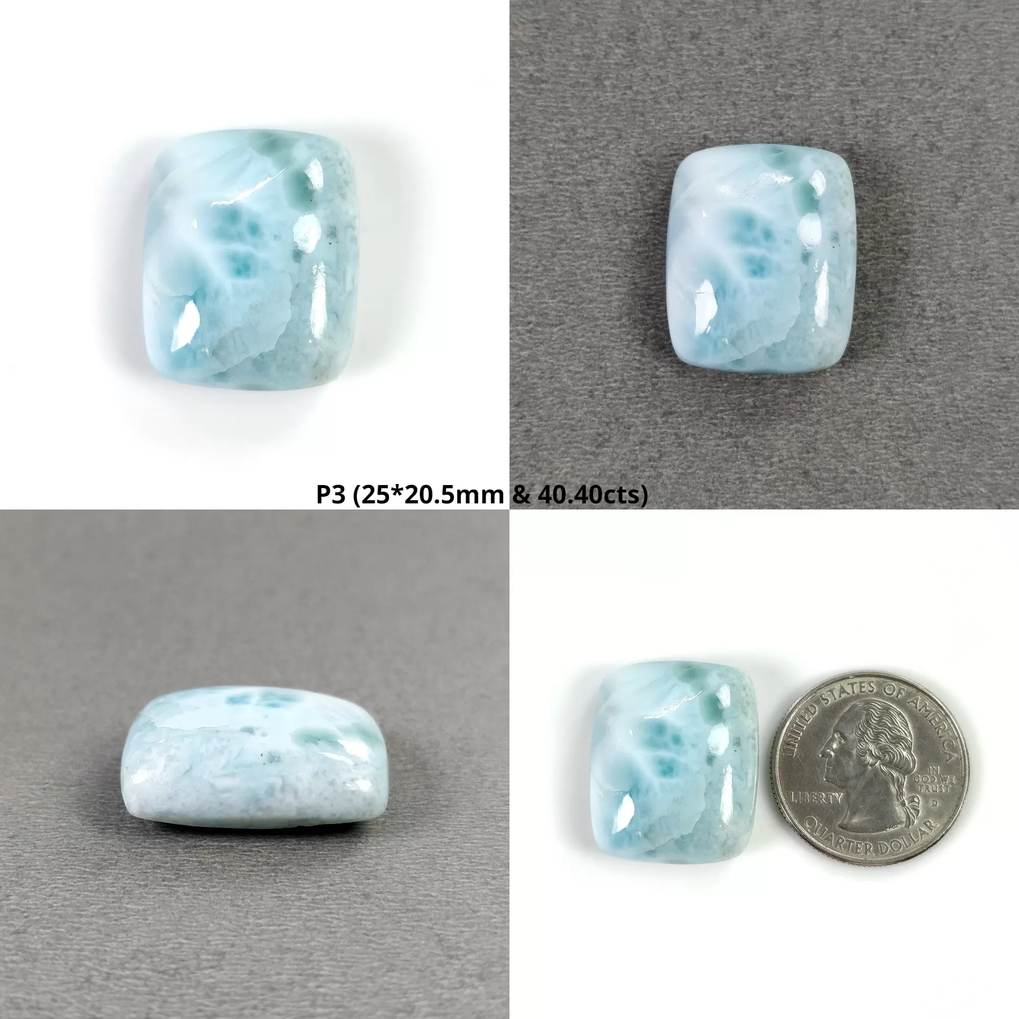 BLUE LARIMAR Gemstone Cabochon : Natural Untreated Larimar Bi-Color Cushion Oval Shape