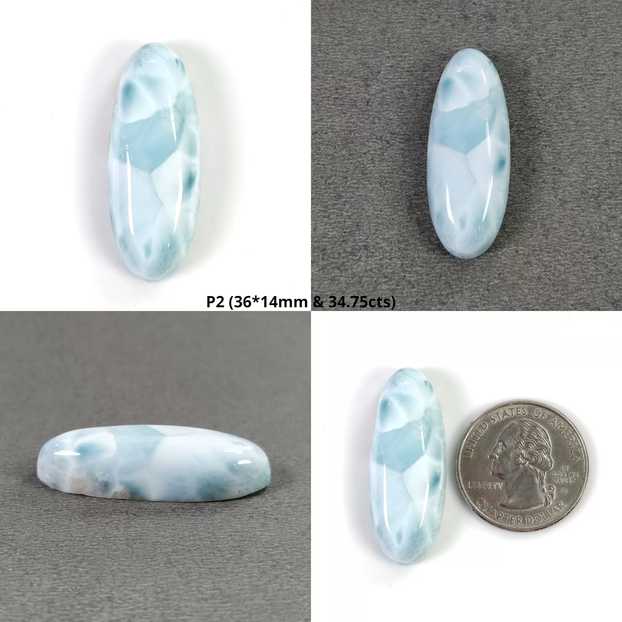 BLUE LARIMAR Gemstone Cabochon : Natural Untreated Larimar Bi-Color Cushion Oval Shape