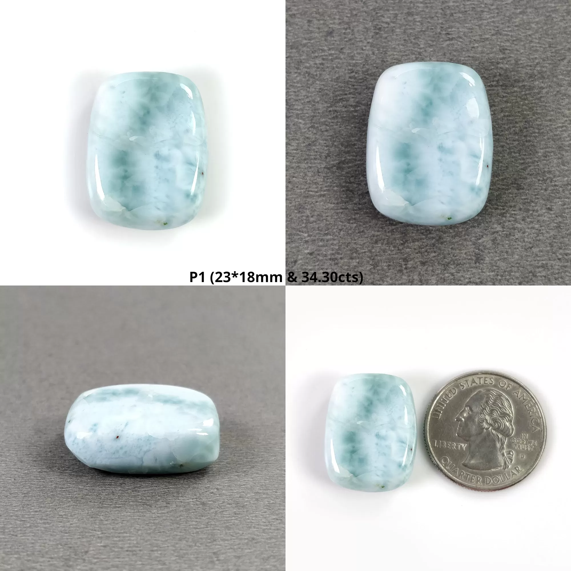 BLUE LARIMAR Gemstone Cabochon : Natural Untreated Larimar Bi-Color Cushion Oval Shape