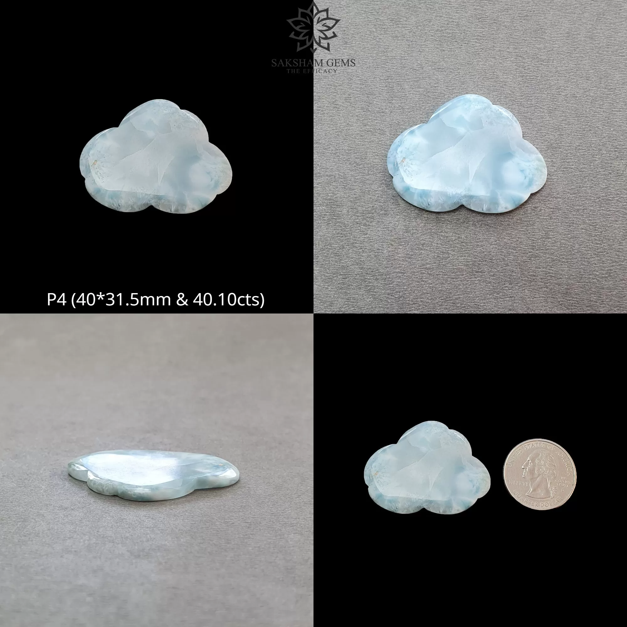 BLUE LARIMAR Gemstone Carving : Natural Untreated Unheated Larimar Bi-Color Hand Carved Cloud