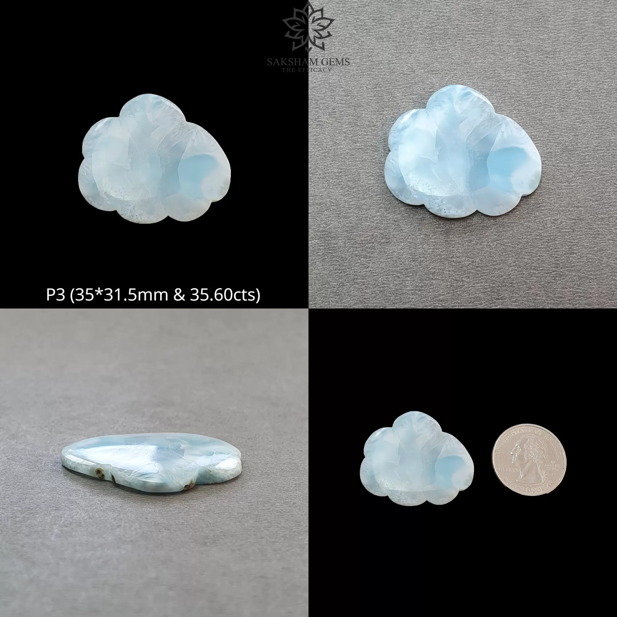 BLUE LARIMAR Gemstone Carving : Natural Untreated Unheated Larimar Bi-Color Hand Carved Cloud