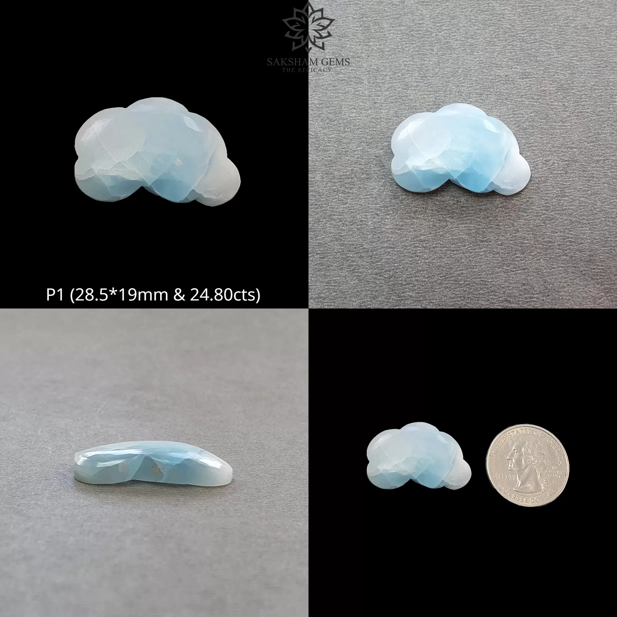 BLUE LARIMAR Gemstone Carving : Natural Untreated Unheated Larimar Bi-Color Hand Carved Cloud