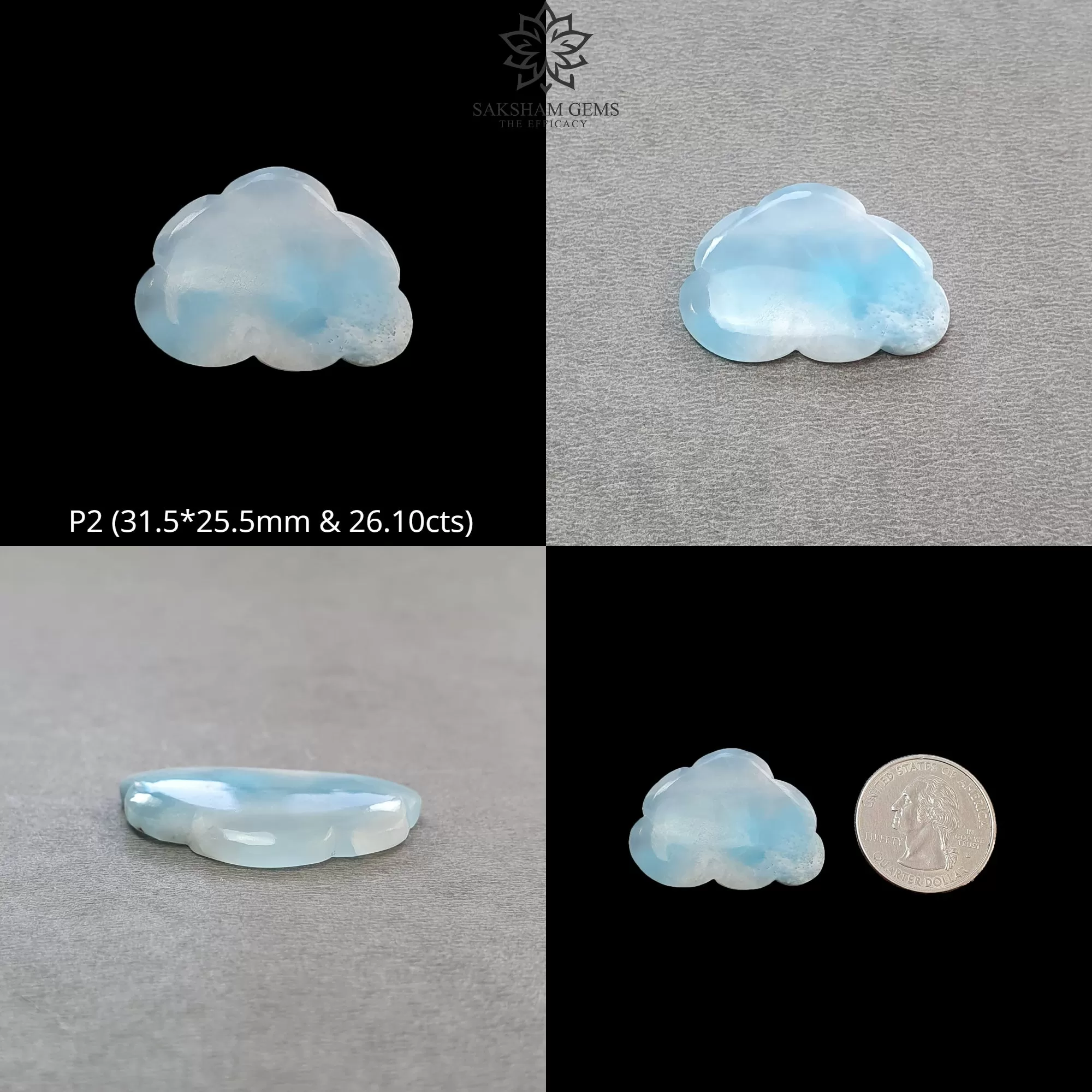 BLUE LARIMAR Gemstone Carving : Natural Untreated Unheated Larimar Bi-Color Hand Carved Cloud