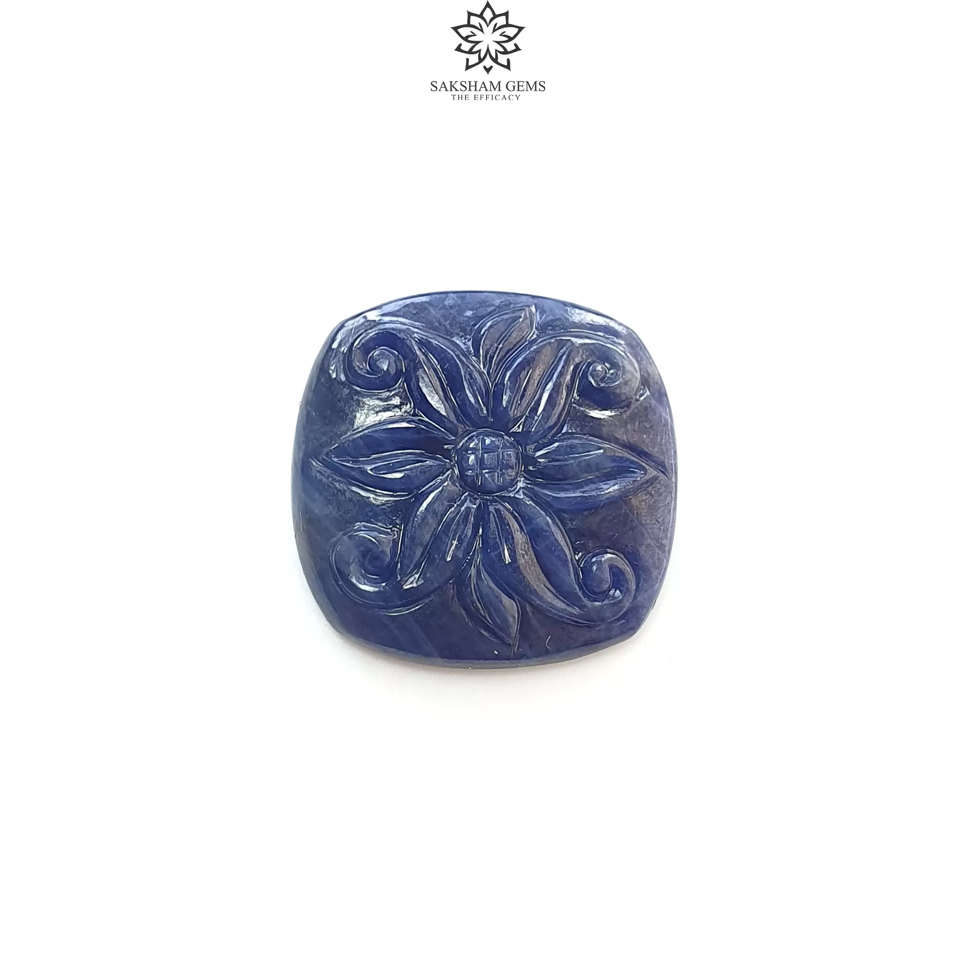 Blue Sapphire Gemstone Carving : 21.20cts Natural Untreated Unheated Sapphire Hand Carved Cushion Shape 20*23mm