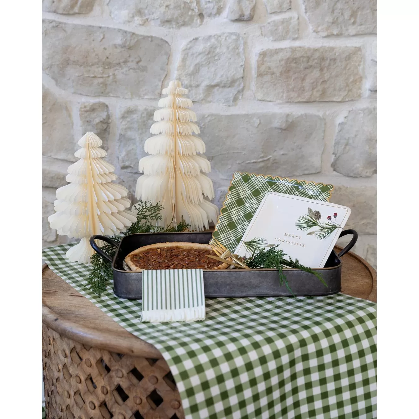 Botanical Christmas Green Table Runner