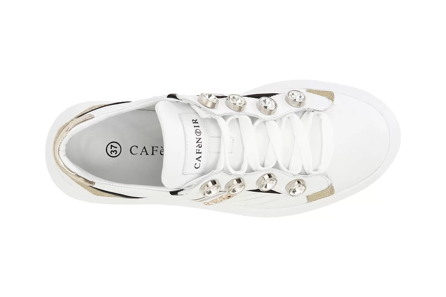 CafèNoir Women's leather sneakers with rhinestones C1DE1620 W001 white