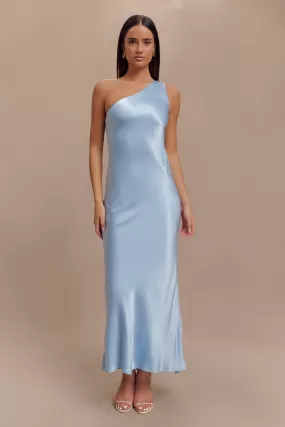 Camille One Shoulder Satin Maxi Dress - Cornflower Blue