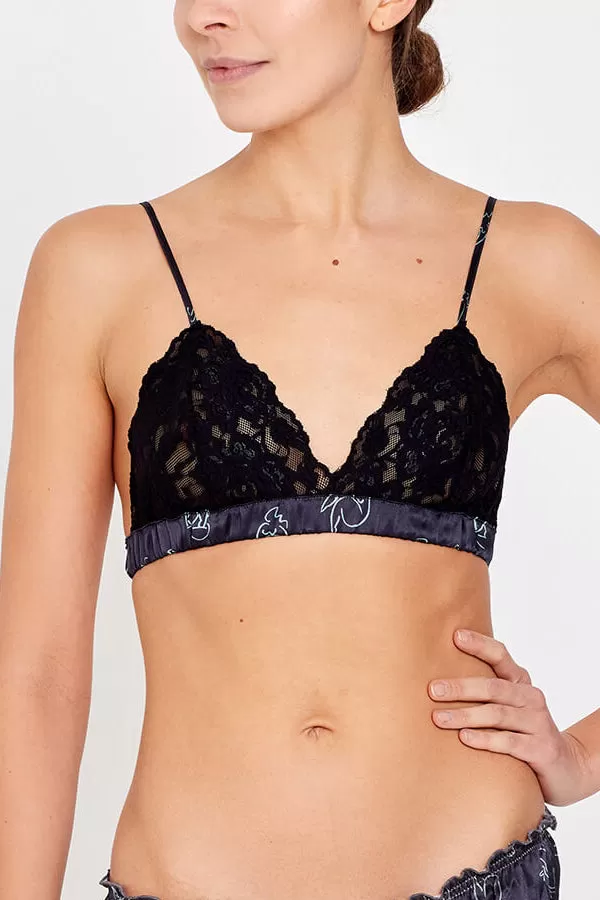 Coquette Charcoal Silk and Lace Bralette