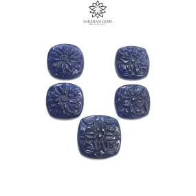 Deep Blue Sapphire Gemstone Carving : 63.30cts Natural Untreated Unheated Sapphire Hand Carved Cushion Shape 17*15mm - 20*18mm 5pcs