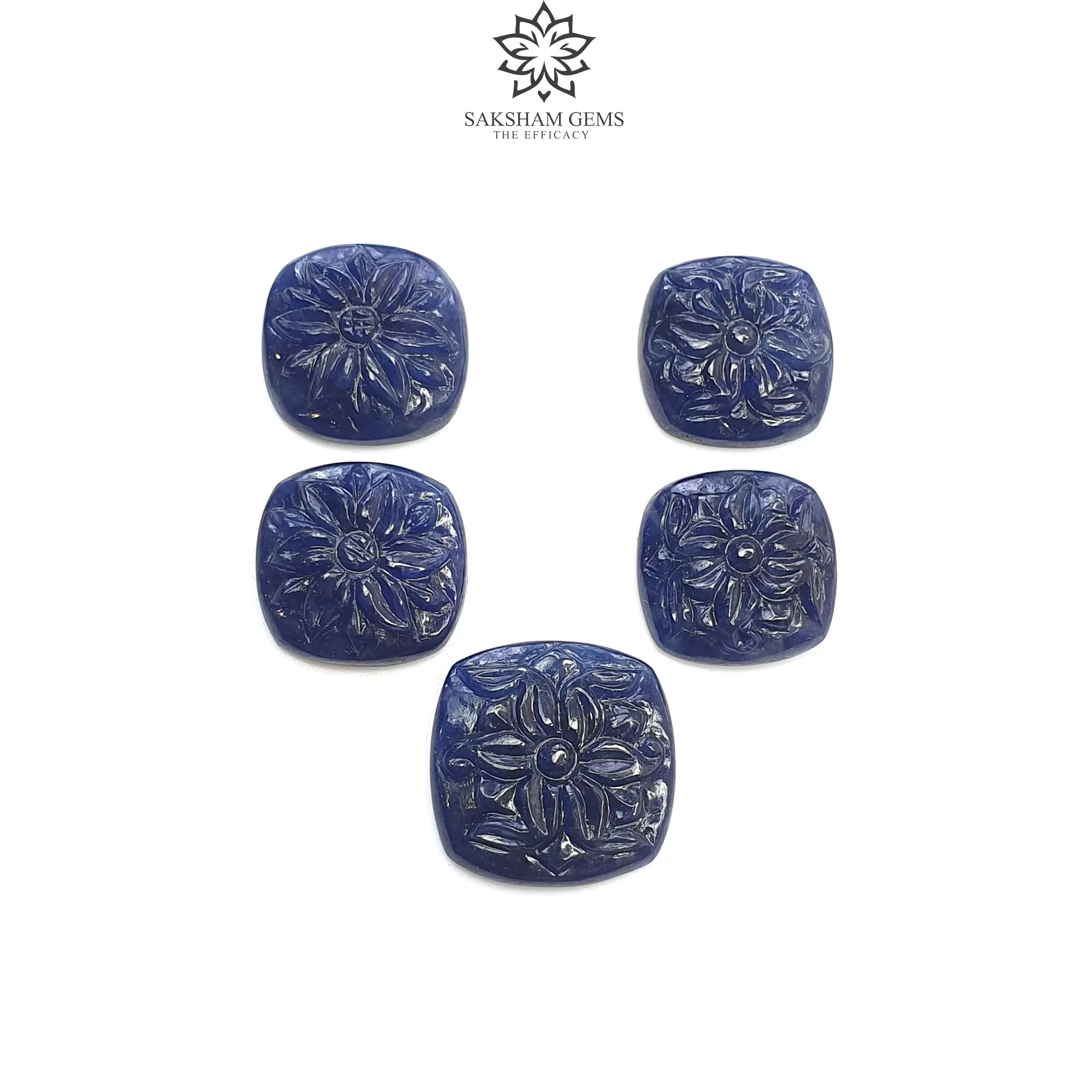 Deep Blue Sapphire Gemstone Carving : 63.30cts Natural Untreated Unheated Sapphire Hand Carved Cushion Shape 17*15mm - 20*18mm 5pcs