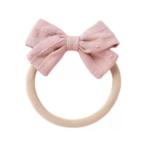 Dotty Embroidered Cotton Baby Bow in Blush