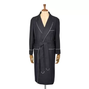 Fox Flannel Lounge Gown in Midnight Plain with White Piping