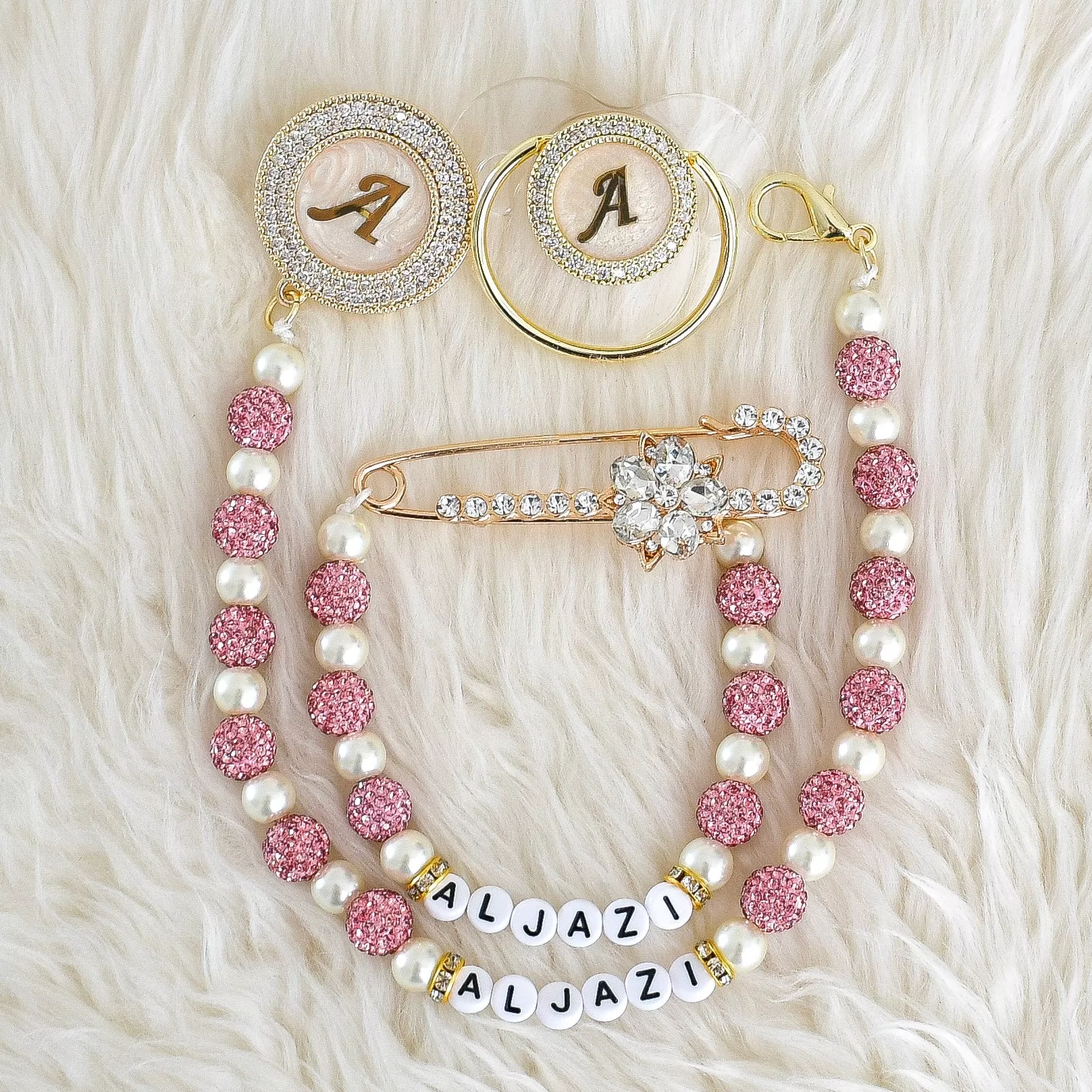 Initial Crystal Glam Pacifier & Personalised Clip Set