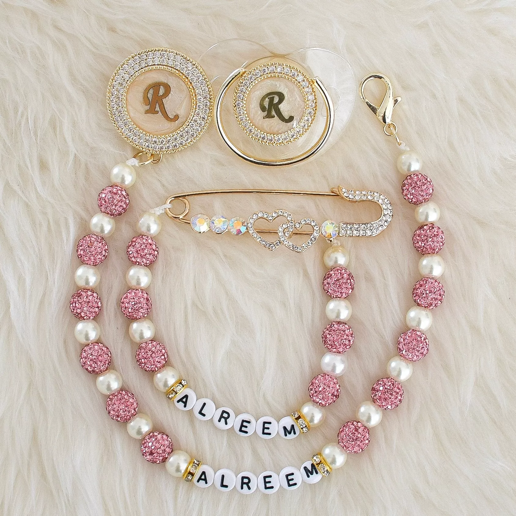 Initial Crystal Glam Pacifier & Personalised Clip Set