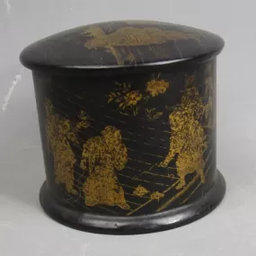 Japanese Papier Mache Box Lidded Pot Antique Victorian c1880