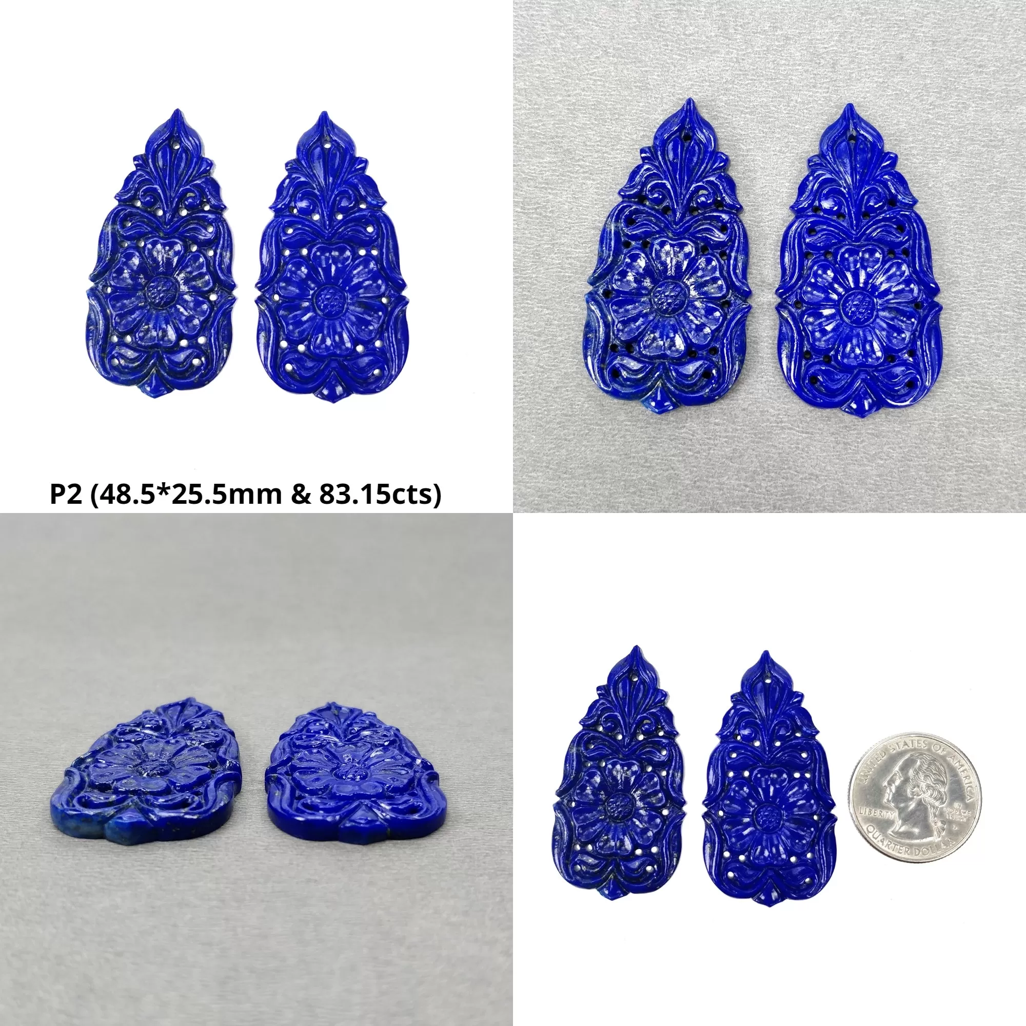 LAPIS LAZULI Gemstone Carving : Natural Untreated Blue Lapis Hand Carved Pear Shape Pairs