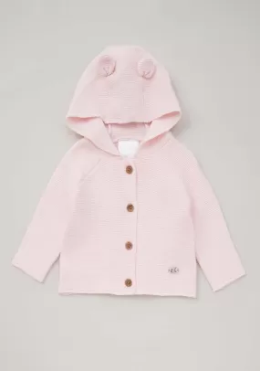 Long Sleeve Cardigan With Hood - Pink