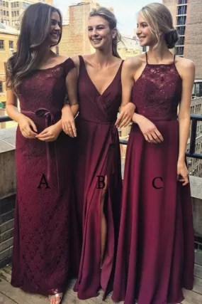 Multi Styles A-Line Floor-Length Maroon Bridesmaid Dress