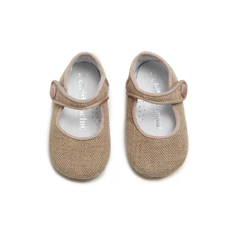 My-First Linen Mary Janes in Camel