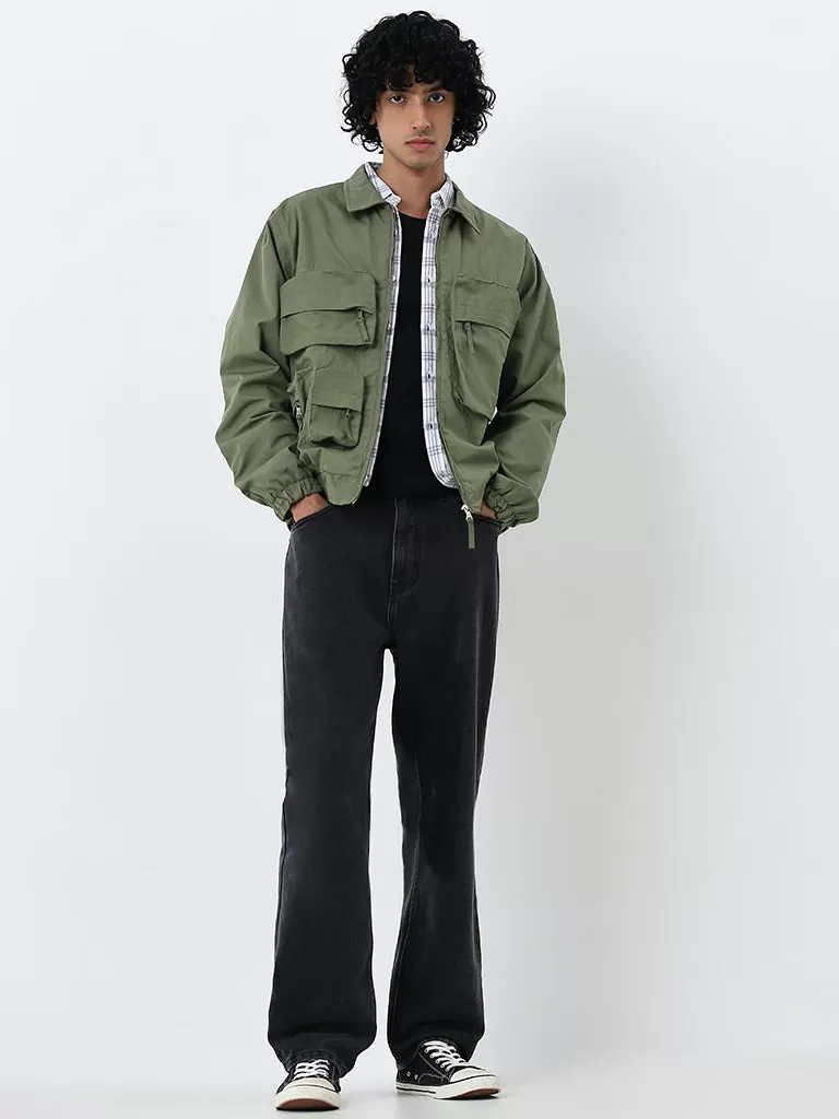 Nuon Olive Cargo-Style Relaxed-Fit Cotton Blend Jacket