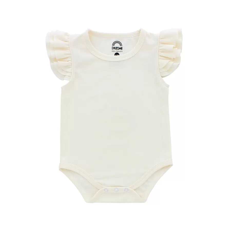 Oatmeal Flutter Sleeve Baby Onesie