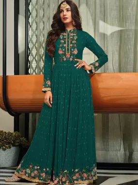 Odette Women Faux Georgette Party Wear Salwar Kameez In Teal Semi Stitched Anarkali