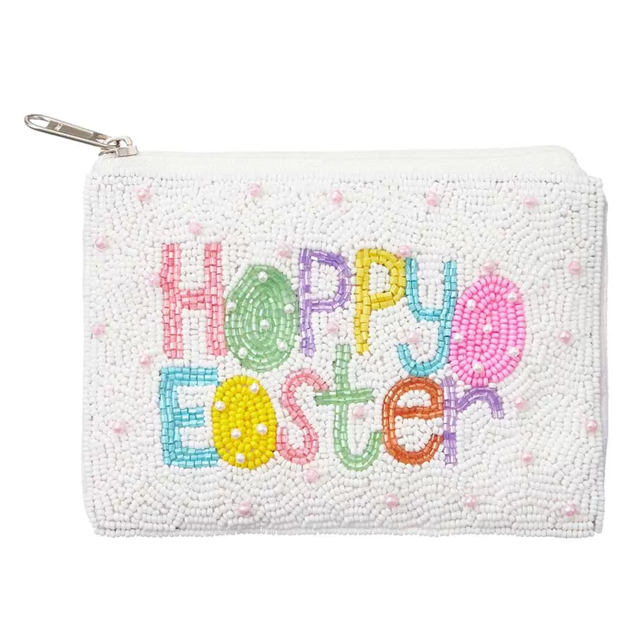 Pearl Embellished HAPPY EASTER Message Beaded Mini Pouch Bag