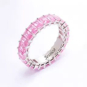 Pink Engraved Personalized Cubic Zirconia Ring