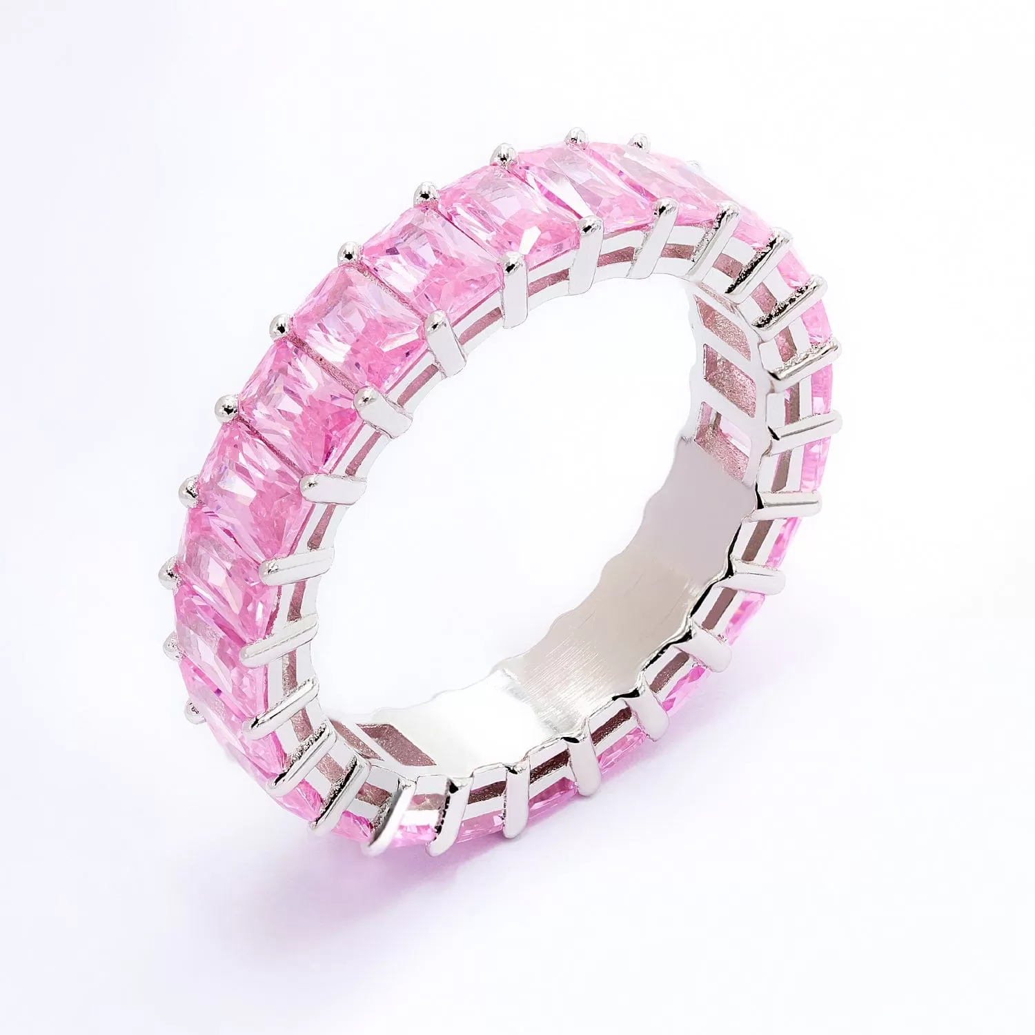 Pink Engraved Personalized Cubic Zirconia Ring