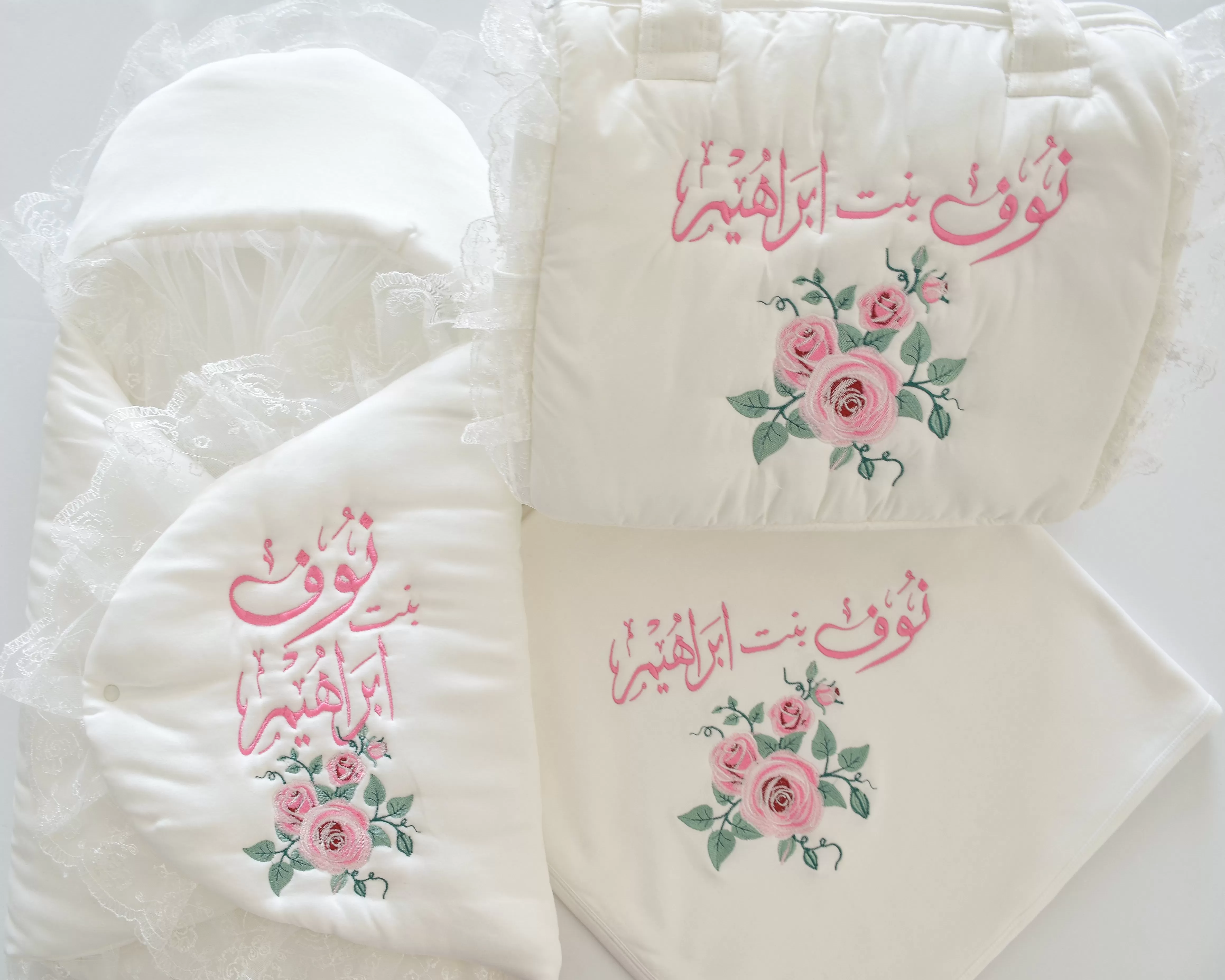 Roses Embroidery Baby Girl Set - Welcome Home Baby Set - Personalised Baby Set