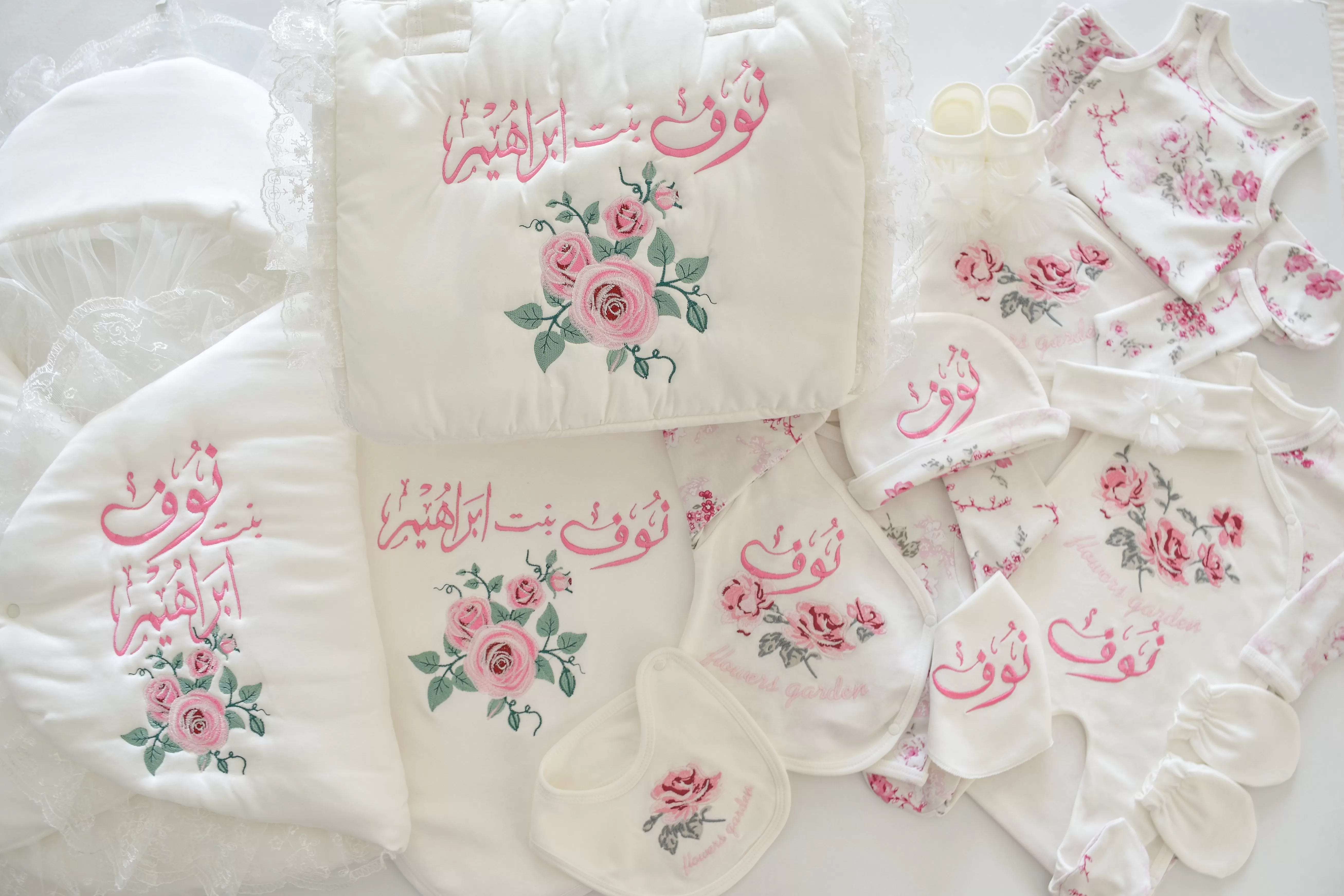 Roses Embroidery Baby Girl Set - Welcome Home Baby Set - Personalised Baby Set