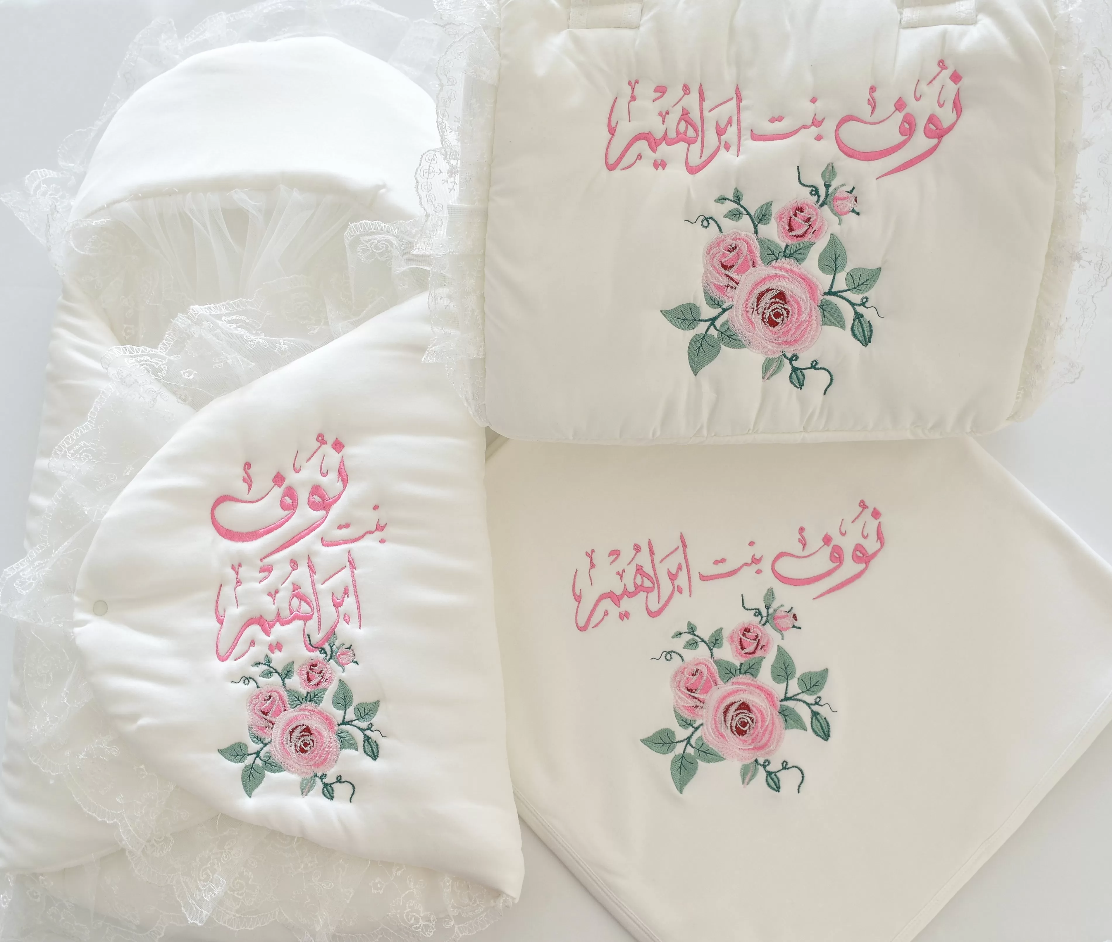 Roses Embroidery Baby Girl Set - Welcome Home Baby Set - Personalised Baby Set