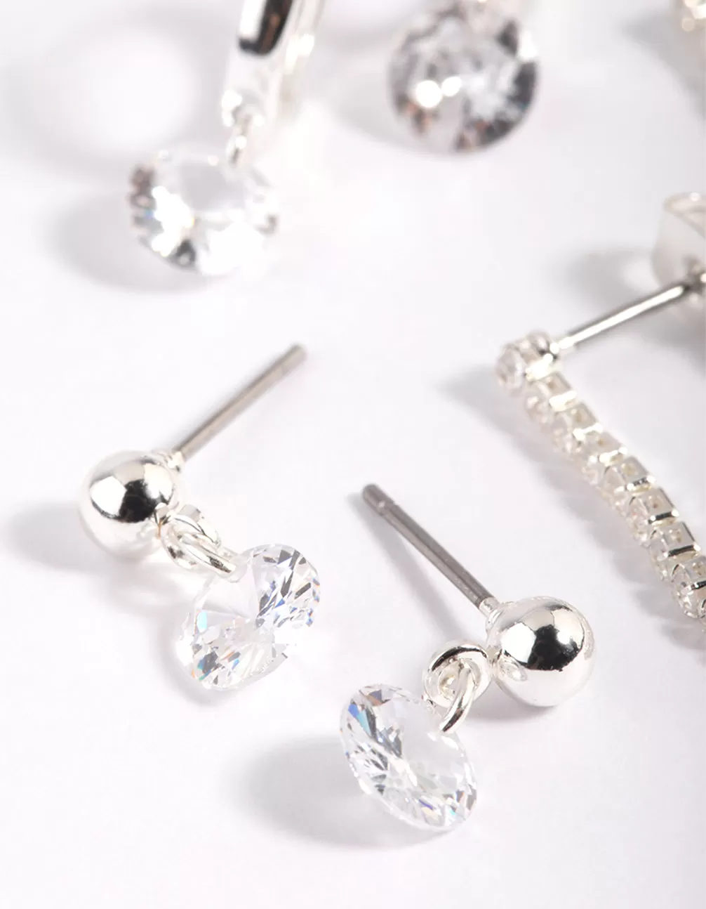 Silver Plated Cubic Zirconia Earring Stack 6-Pack